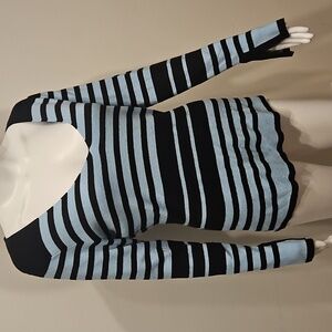 Cyrus Black & Light Blue Fitted Long Sleeve Blouse